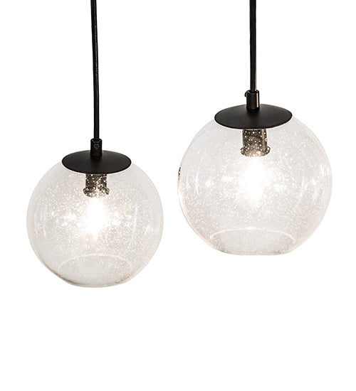 Meyda Lighting Bola 59" 12-Light 2-Tier Solar Black Cascading Chandelier With Clear Seeded Shade Glass