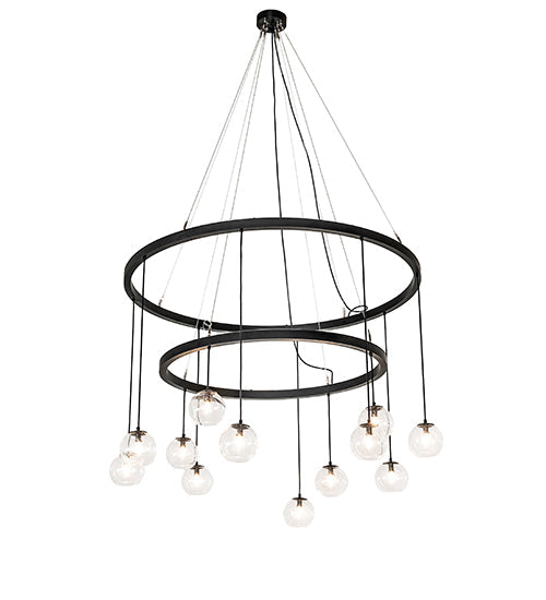 Meyda Lighting Bola 59" 12-Light 2-Tier Solar Black Cascading Chandelier With Clear Seeded Shade Glass