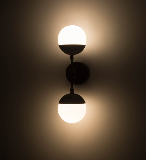 Meyda Lighting Bola 6" 2-Light Satin Black & Wrought Iron Deux Wall Sconce With White Opal Shade Glass