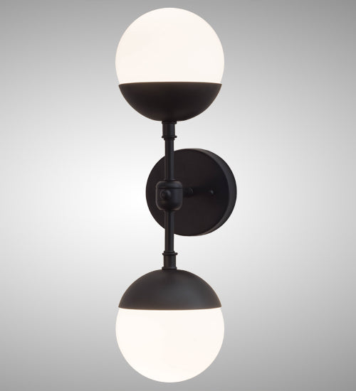 Meyda Lighting Bola 6" 2-Light Satin Black & Wrought Iron Deux Wall Sconce With White Opal Shade Glass