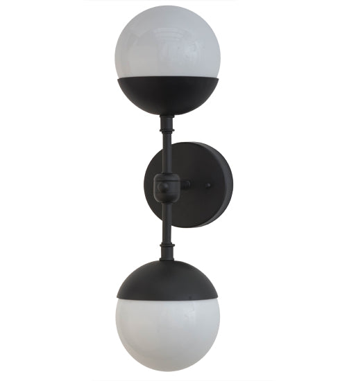 Meyda Lighting Bola 6" 2-Light Satin Black & Wrought Iron Deux Wall Sconce With White Opal Shade Glass