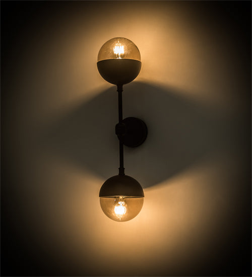 Meyda Lighting Bola 6" 2-Light Solar Black Deux Wall Sconce With Smoke Shade Glass