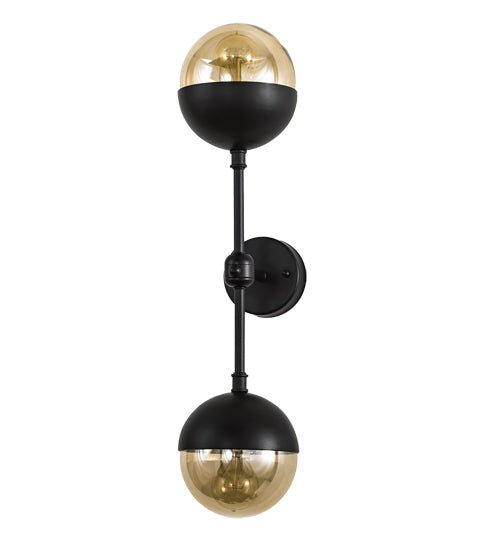 Meyda Lighting Bola 6" 2-Light Solar Black Deux Wall Sconce With Smoke Shade Glass
