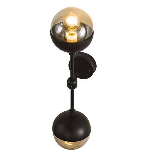Meyda Lighting Bola 6" 2-Light Solar Black Deux Wall Sconce With Smoke Shade Glass