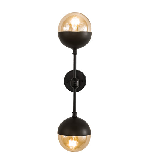 Meyda Lighting Bola 6" 2-Light Solar Black Deux Wall Sconce With Smoke Shade Glass