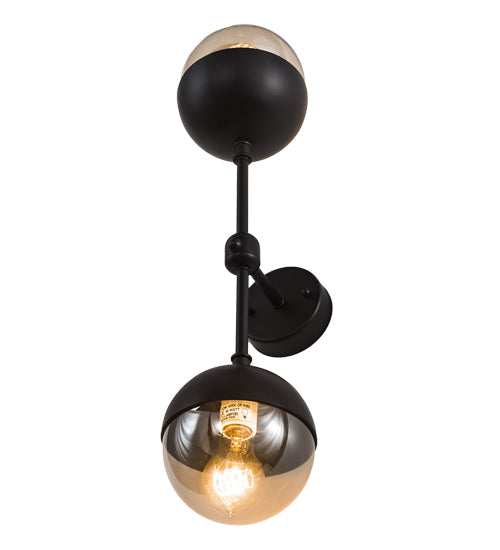Meyda Lighting Bola 6" 2-Light Solar Black Deux Wall Sconce With Smoke Shade Glass