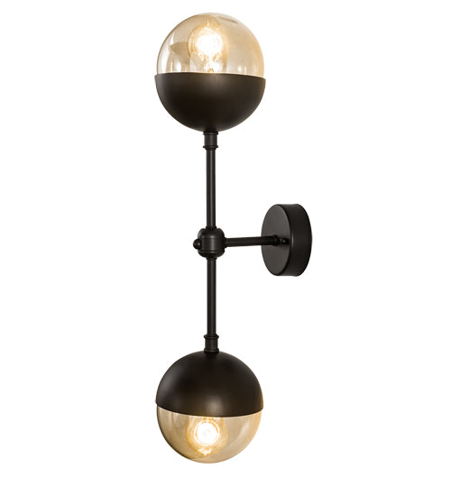 Meyda Lighting Bola 6" 2-Light Solar Black Deux Wall Sconce With Smoke Shade Glass