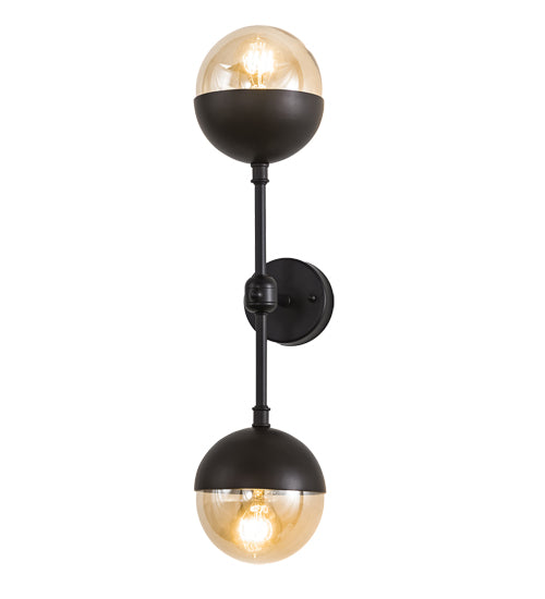 Meyda Lighting Bola 6" 2-Light Solar Black Deux Wall Sconce With Smoke Shade Glass