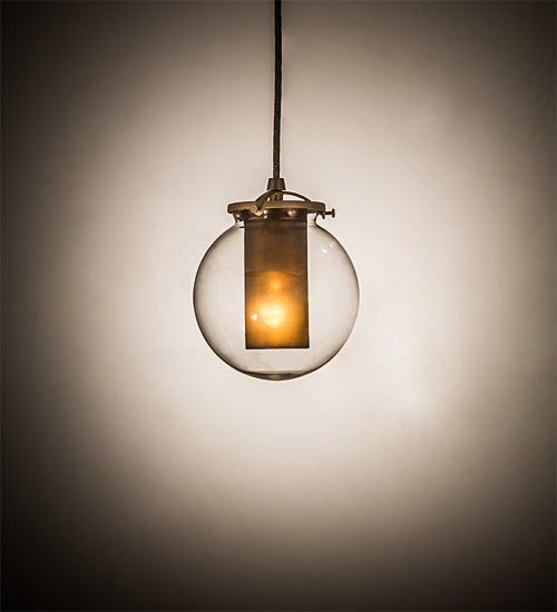 Meyda Lighting Bola 6" Champagne Metallic Cilindro Mini Pendant Light With Amber & Clear Shade Glass