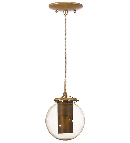 Meyda Lighting Bola 6" Champagne Metallic Cilindro Mini Pendant Light With Amber & Clear Shade Glass