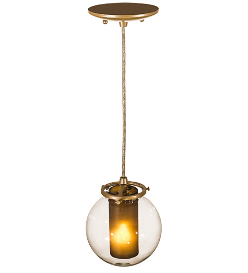 Meyda Lighting Bola 6" Champagne Metallic Cilindro Mini Pendant Light With Amber & Clear Shade Glass