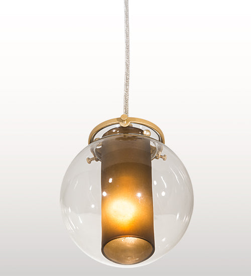 Meyda Lighting Bola 6" Champagne Metallic Cilindro Mini Pendant Light With Amber & Clear Shade Glass