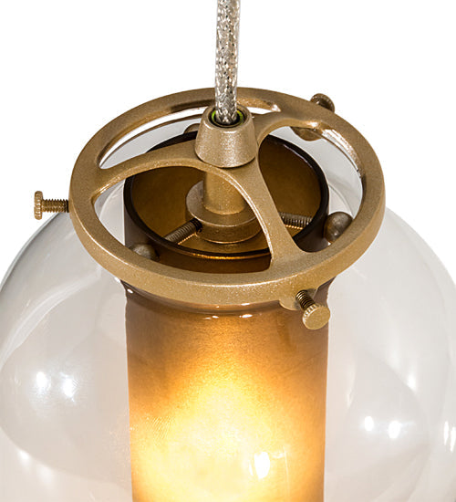Meyda Lighting Bola 6" Champagne Metallic Cilindro Mini Pendant Light With Amber & Clear Shade Glass