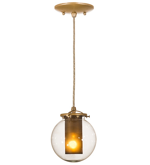 Meyda Lighting Bola 6" Champagne Metallic Cilindro Mini Pendant Light With Amber & Clear Shade Glass
