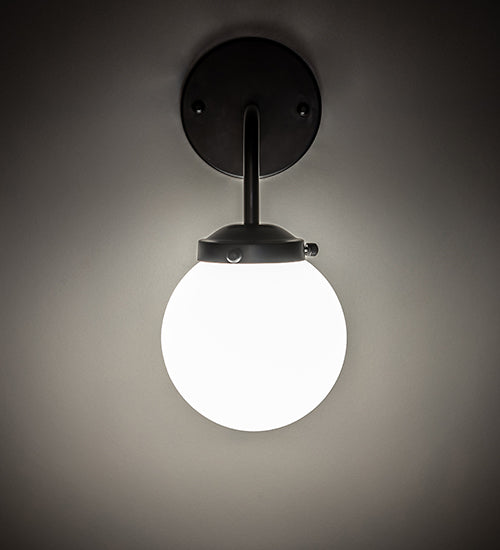 Meyda Lighting Bola 6" Matte Black Wall Sconce With White Shade Glass