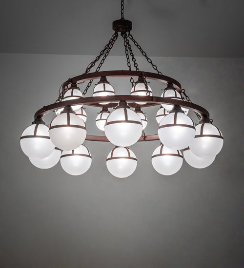 Meyda Lighting Bola 60" 20-Light 2-Tier Rustic Nail Tavern Chandelier With Contrail Mist Idalight Shade