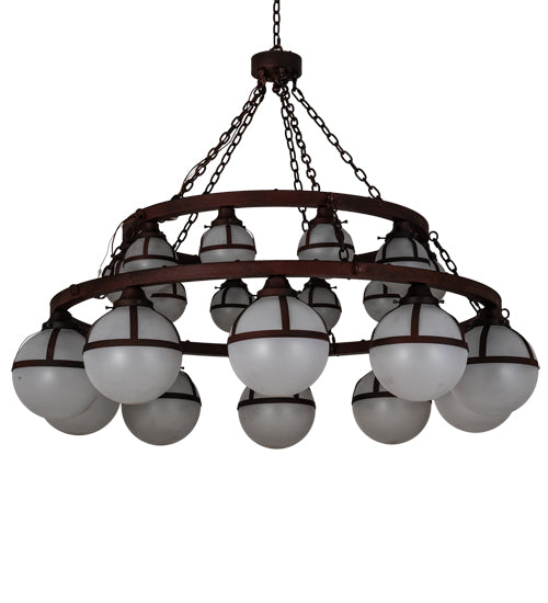 Meyda Lighting Bola 60" 20-Light 2-Tier Rustic Nail Tavern Chandelier With Contrail Mist Idalight Shade