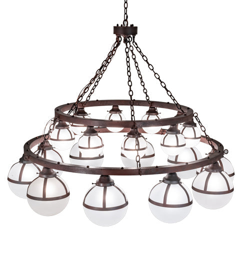 Meyda Lighting Bola 60" 20-Light 2-Tier Rustic Nail Tavern Chandelier With Contrail Mist Idalight Shade