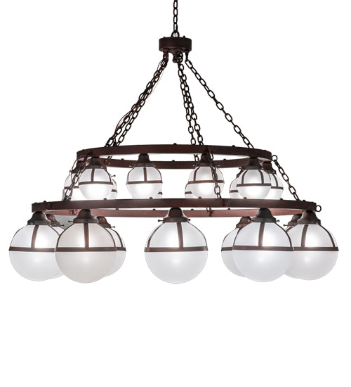 Meyda Lighting Bola 60" 20-Light 2-Tier Rustic Nail Tavern Chandelier With Contrail Mist Idalight Shade