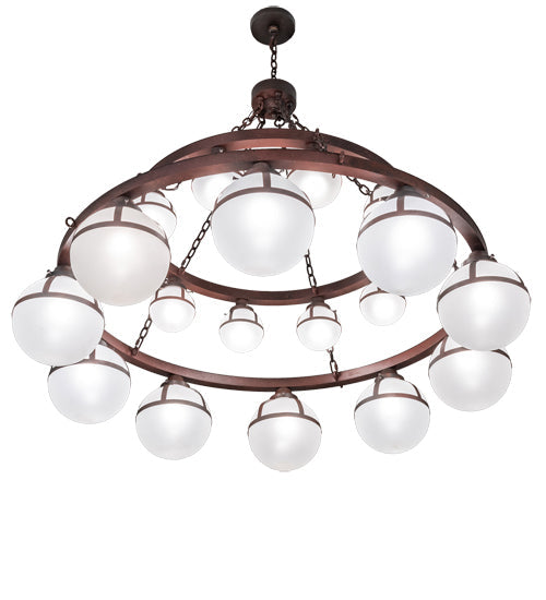Meyda Lighting Bola 60" 20-Light 2-Tier Rustic Nail Tavern Chandelier With Contrail Mist Idalight Shade