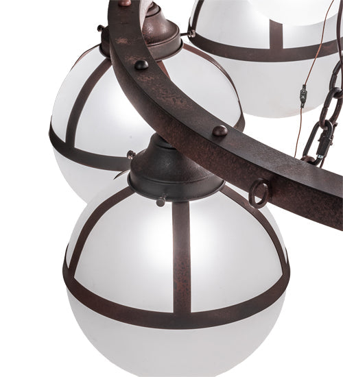 Meyda Lighting Bola 60" 20-Light 2-Tier Rustic Nail Tavern Chandelier With Contrail Mist Idalight Shade