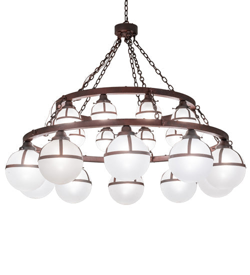 Meyda Lighting Bola 60" 20-Light 2-Tier Rustic Nail Tavern Chandelier With Contrail Mist Idalight Shade