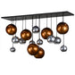 Meyda Lighting Bola 72" 15-Light Solar Black Metalica Cascading Pendant Light With Copper & Silver Shade
