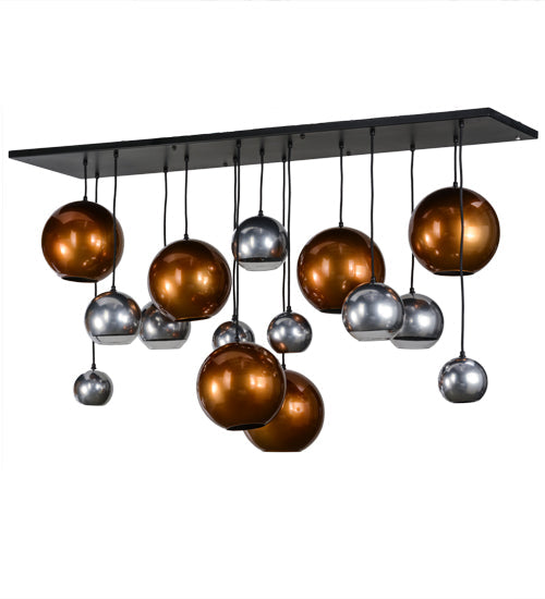 Meyda Lighting Bola 72" 15-Light Solar Black Metalica Cascading Pendant Light With Copper & Silver Shade