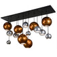 Meyda Lighting Bola 72" 15-Light Solar Black Metalica Cascading Pendant Light With Copper & Silver Shade