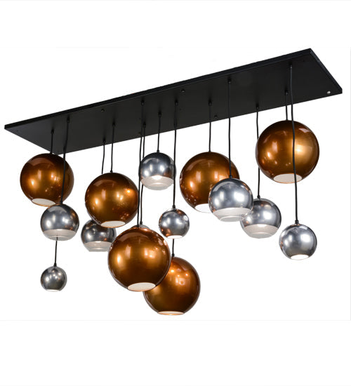 Meyda Lighting Bola 72" 15-Light Solar Black Metalica Cascading Pendant Light With Copper & Silver Shade