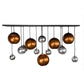 Meyda Lighting Bola 72" 15-Light Solar Black Metalica Cascading Pendant Light With Copper & Silver Shade