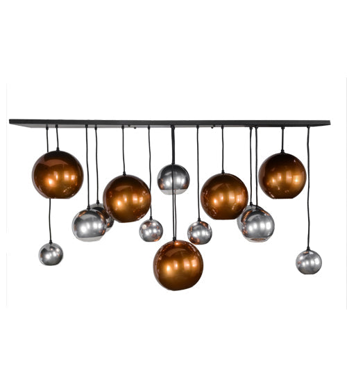 Meyda Lighting Bola 72" 15-Light Solar Black Metalica Cascading Pendant Light With Copper & Silver Shade