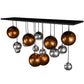 Meyda Lighting Bola 72" 15-Light Solar Black Metalica Cascading Pendant Light With Copper & Silver Shade