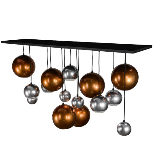 Meyda Lighting Bola 72" 15-Light Solar Black Metalica Cascading Pendant Light With Copper & Silver Shade
