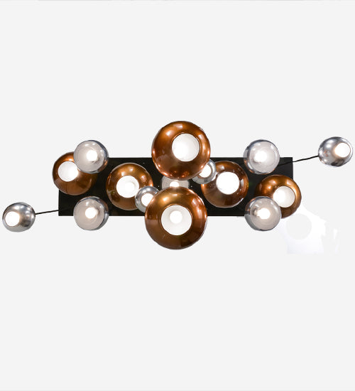 Meyda Lighting Bola 72" 15-Light Solar Black Metalica Cascading Pendant Light With Copper & Silver Shade