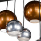 Meyda Lighting Bola 72" 15-Light Solar Black Metalica Cascading Pendant Light With Copper & Silver Shade