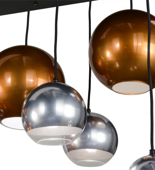 Meyda Lighting Bola 72" 15-Light Solar Black Metalica Cascading Pendant Light With Copper & Silver Shade
