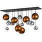 Meyda Lighting Bola 72" 15-Light Solar Black Metalica Cascading Pendant Light With Copper & Silver Shade