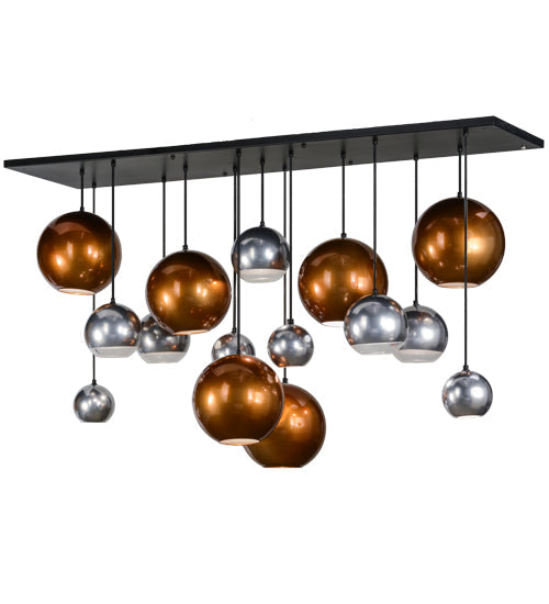 Meyda Lighting Bola 72" 15-Light Solar Black Metalica Cascading Pendant Light With Copper & Silver Shade