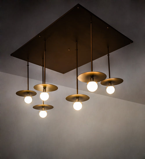 Meyda Lighting Bola 75" 6-Light Gold Matte Plato Cascading Pendant Light With Clear White Mouth Blown Opal Orb Shade Glass