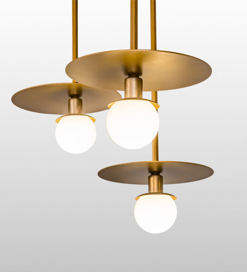 Meyda Lighting Bola 75" 6-Light Gold Matte Plato Cascading Pendant Light With Clear White Mouth Blown Opal Orb Shade Glass