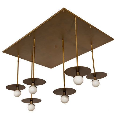 Meyda Lighting Bola 75" 6-Light Gold Matte Plato Cascading Pendant Light With Clear White Mouth Blown Opal Orb Shade Glass