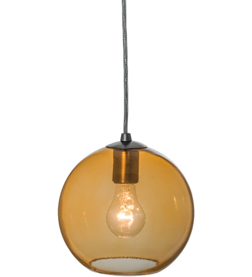 Meyda Lighting Bola 8" Brushed Nickel Mini Pendant Light With Amber Shade Glass