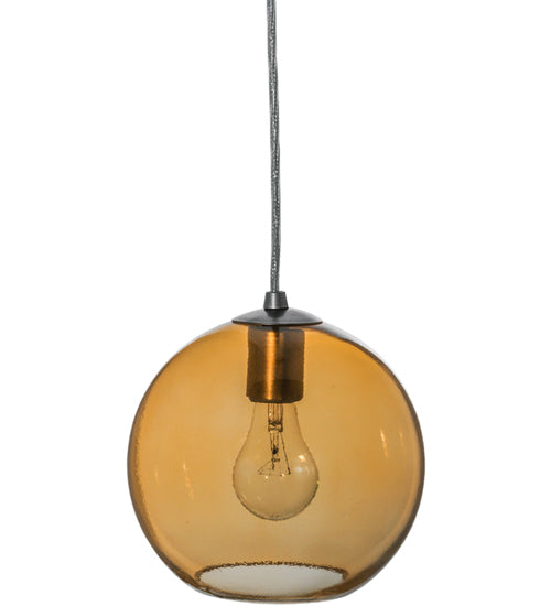 Meyda Lighting Bola 8" Brushed Nickel Mini Pendant Light With Amber Shade Glass