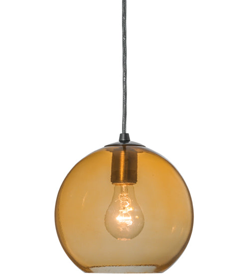 Meyda Lighting Bola 8" Brushed Nickel Mini Pendant Light With Amber Shade Glass