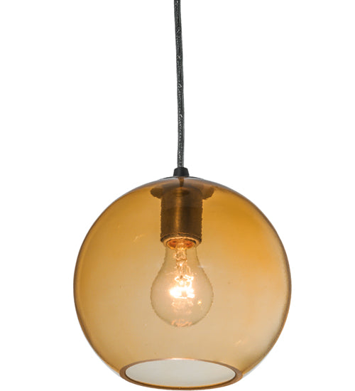 Meyda Lighting Bola 8" Brushed Nickel Mini Pendant Light With Amber Shade Glass