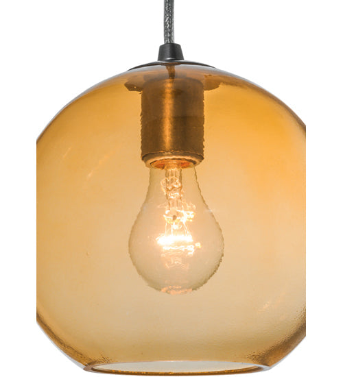 Meyda Lighting Bola 8" Brushed Nickel Mini Pendant Light With Amber Shade Glass