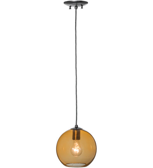 Meyda Lighting Bola 8" Brushed Nickel Mini Pendant Light With Amber Shade Glass