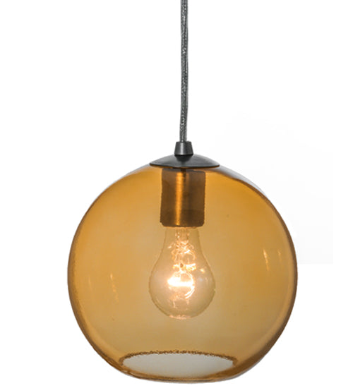 Meyda Lighting Bola 8" Brushed Nickel Mini Pendant Light With Amber Shade Glass