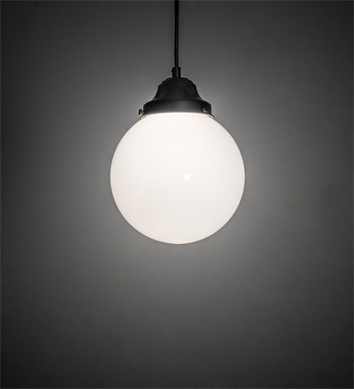 Meyda Lighting Bola 8" Flat Black Mini Pendant Light With White Opal Shade Glass